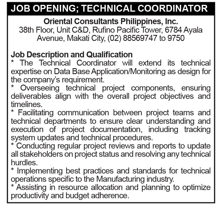 Job Opening; Technical Coordinator